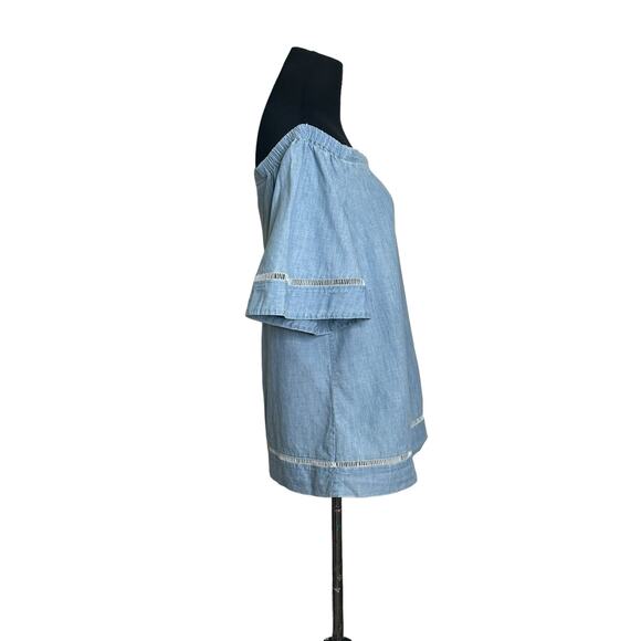 Ralph Lauren blue chambray off shoulder short sleeves top blouse size large - Picture 7 of 10